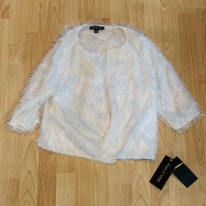 Fuzzy white shiny 1920s flapper style cardigan sweater
